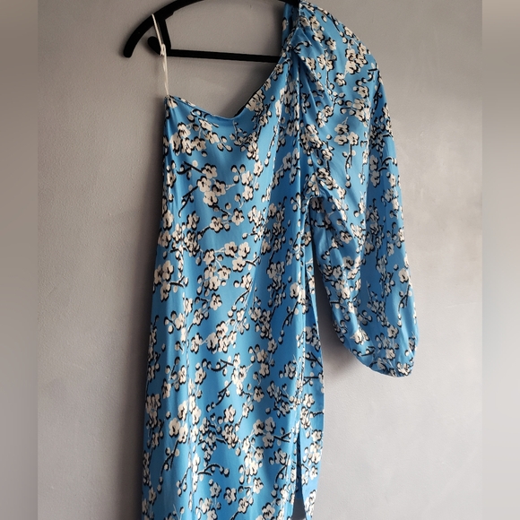 ZARA STUDIO FLORAL BLOSSOM BLUE ONE SHOULDER MAXI DRESS, SIZE M - Picture 4 of 13